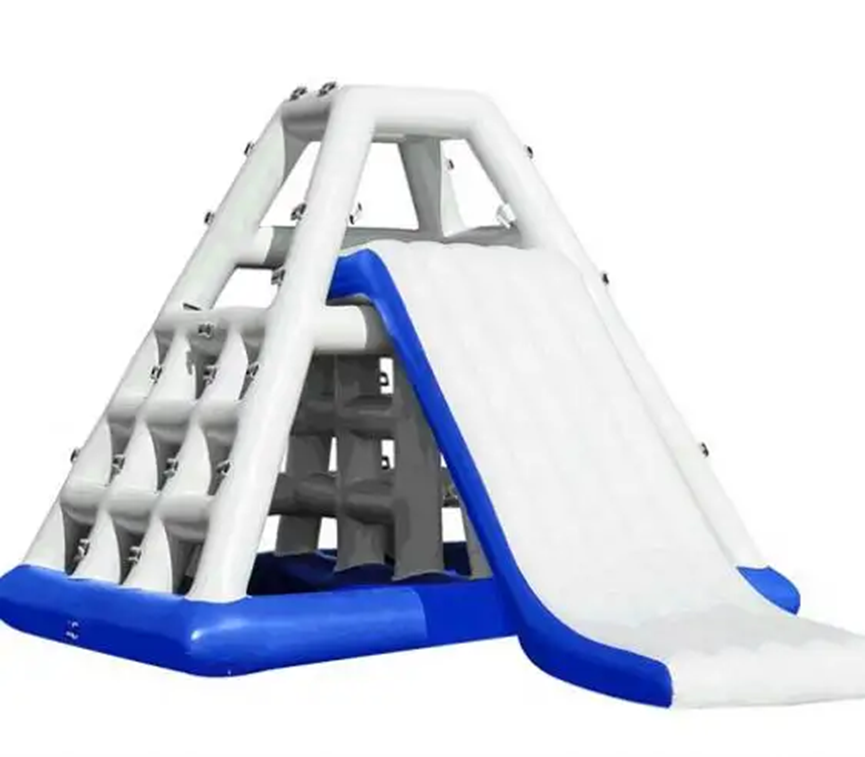 A white inflatable water climbing tower